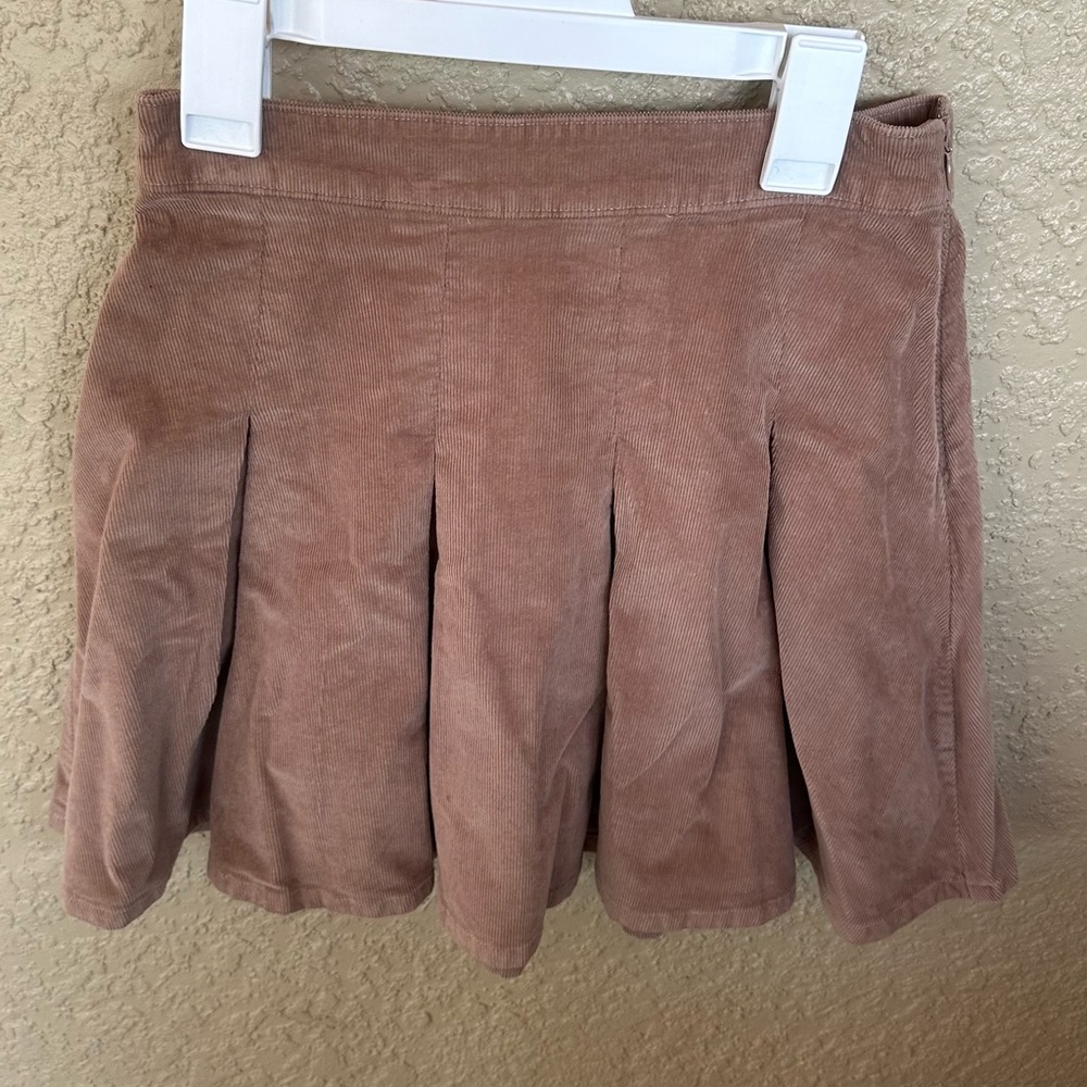 Pleated tan corduroy skirt